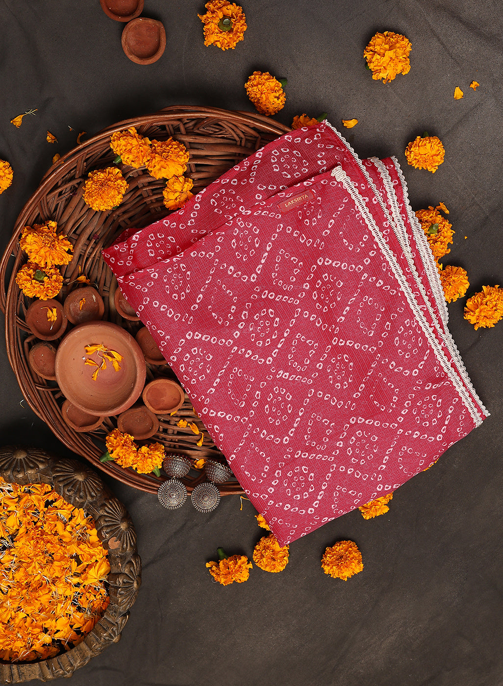 Pink Cotton Silk Dupatta with Bandhej Print