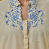Anaya Tint Yellow Embroidered Linen-Textured Shirt
