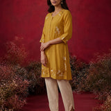 Yellow Brown A-Line Resham Co-ord Set