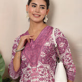 Floral Printed Mukaish Silk Straight Kurti