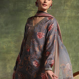 Wool Blend Floral Printed Kurta Trouser Dupatta Set