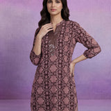 Wine Georgette Sequin Embellished Printed Tunic