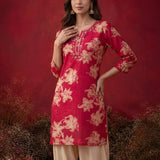 Aboli Red Floral Printed Straight Kurti