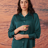 Cecelia Green Satin Shirt for Women