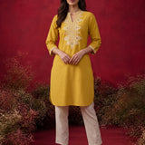 Yellow Mirror Work Cotton Kurta Set