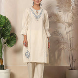 Cotton Blend Floral Embroidered Kurta Trouser Set