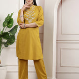 Cotton Linen Embroidered Tunic Trouser Co-Ord Set