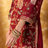 Vaara Kalini Maroon Embroidered Suit Set with Dupatta