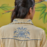 Anaya Tint Yellow Embroidered Linen-Textured Shirt