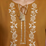 Mustard  Floral Embroidered Straight Kurti