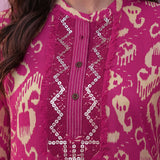 Fuchsia Ikat Printed Kurta Set with Dori Embroidery
