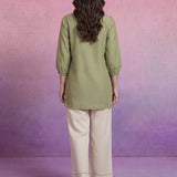 Light Green Cotton Thread Sequin Embroidered Shirt