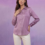 Solid Lavender Satin Straight Full-Sleeve Shirt