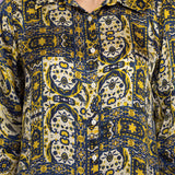 Navy Blue Nylon Viscose Straight Kurti with Shirt Collar