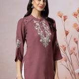 Thread Embroidered Crepe Kurti