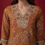 Ivana Mustard Printed Modal Chanderi Straight Kurta for Women
