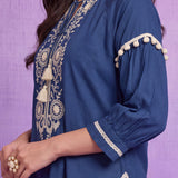 Cotton Navy Embroidered Tunic