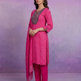 Fuchsia Cotton Blend Printed Dori Suit Set