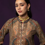 Aaraya Navy Printed Jamawar Kurta