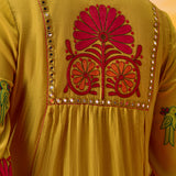 Vanya Fire Mustard Embroidered Panelled Kurta Set