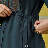 Meher Tropical Teal Thread Embroidered Shirt
