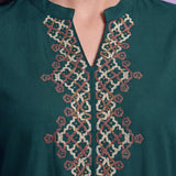 Viscose Rayon Emerald Green Dori Embroidered Tunic