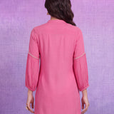 Pink Rayon Embroidered Mandarin Collar Top
