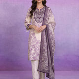 Purple Floral Printed Embroidered Kurta with Palazzo & Dupatta Set