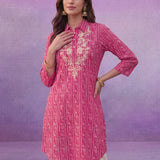 Fuchsia All-Over Printed Cotton Cambric Straight Kurti