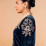 Siya Deep Teal Embroidered Velvet Corduroy Co Ord Set