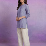 Light Blue Cotton Thread Sequin Embroidered Shirt