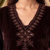 Yashvi Cocoa Brown Embroidered Velvet Kurta Set