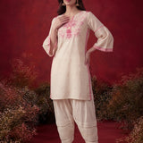 Gulshan Ivory with Fuschia Printed Cotton Linen Kurta for Women