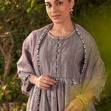 Amaya Slate Grey Printed Chanderi Suit Set with Dupatta