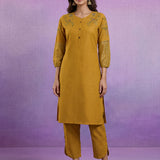 Mustard Embroidered Kurta Set with Resham Work