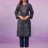 Navy All-Over Printed Cotton A-Line Kurta Set