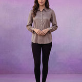 Solid Beige Satin Straight Full-Sleeve Shirt