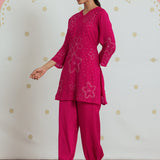 Meher Raspberry Fuchsia Embroidered A-Line Kurta Set