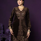 Paro Brown Resham Embroidred Velvet Long Co-ord Set