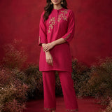 Fuchsia Solid Cotton Straight Co-Ord Set