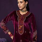 Keyari Fuchsia Embroidered Velvet Salwar Suit Set with Dupatta