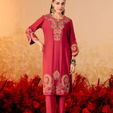 Aarohi Brick Red Embroidered Suit Set