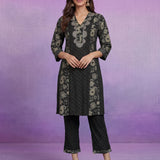 Grey Printed Cotton Panelled Kurta Set