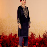 Riddhi Regal Violet Embroidered Velvet Suit Set