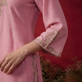Pink Embroidered Cotton Blend Regular Kurta Set