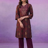 Wine All-Over Printed Cotton A-Line Kurta Set