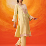 Kora Green Cotton Blend Embroidered Suit Set with Dupatta