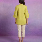 Lemon Cotton Resham Zari Embroidered Puff Sleeve Shirt