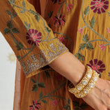Aafreen Turnmeric Mustard Aari & Zari Embroidered Panelled Suit Set