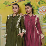 Aurelia Forest Green Dori Embroidered Appliqué Co-ord Set